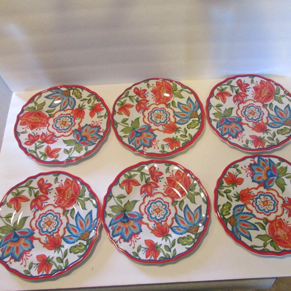 set of 6 Rustico colorful floral Melamine plastic 9 inch plate